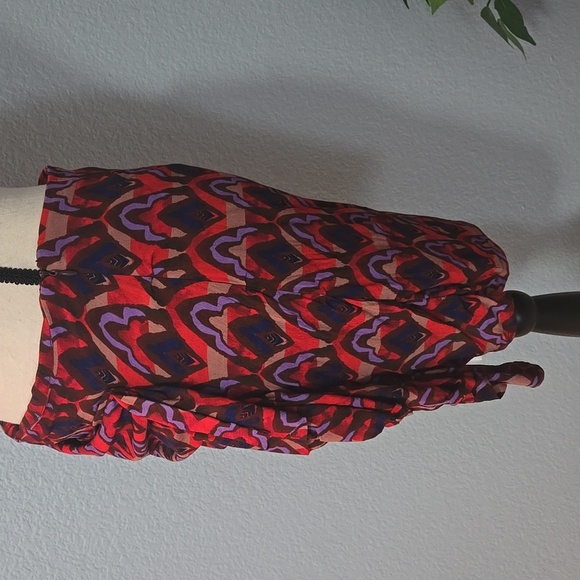 ANTHROPLOGIE Dolan Ruched Ruffle Mini Skirt Size Small in Red Purple Black Boho - Picture 5 of 10